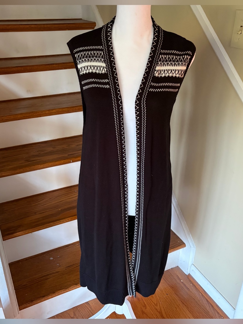 Pendleton 100% Cotton Duster Vest Black Southwestern Knit Size S Retro Boho